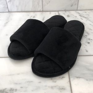 NWOT Dearfoams Black Velour Slide Slippers